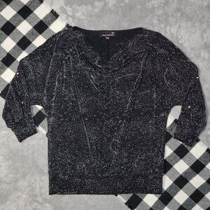 MP | Laura | 1/2 Sleeve Metallic Cowl-V-Neck Sweater